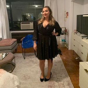 Eloquii Sequined Black Wrap Dress